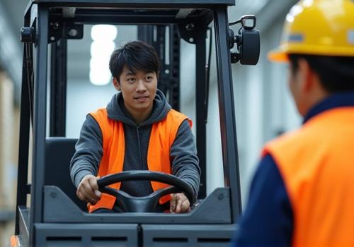 フォークリフトの操作を学ぶ受講生